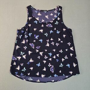 Atmosphere Butterfly Print Tank Top Navy Blue Sheer Women's Size 14
